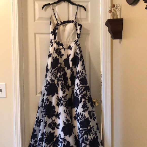 Navy and White Floral Prom Dress - Picture 6 of 8